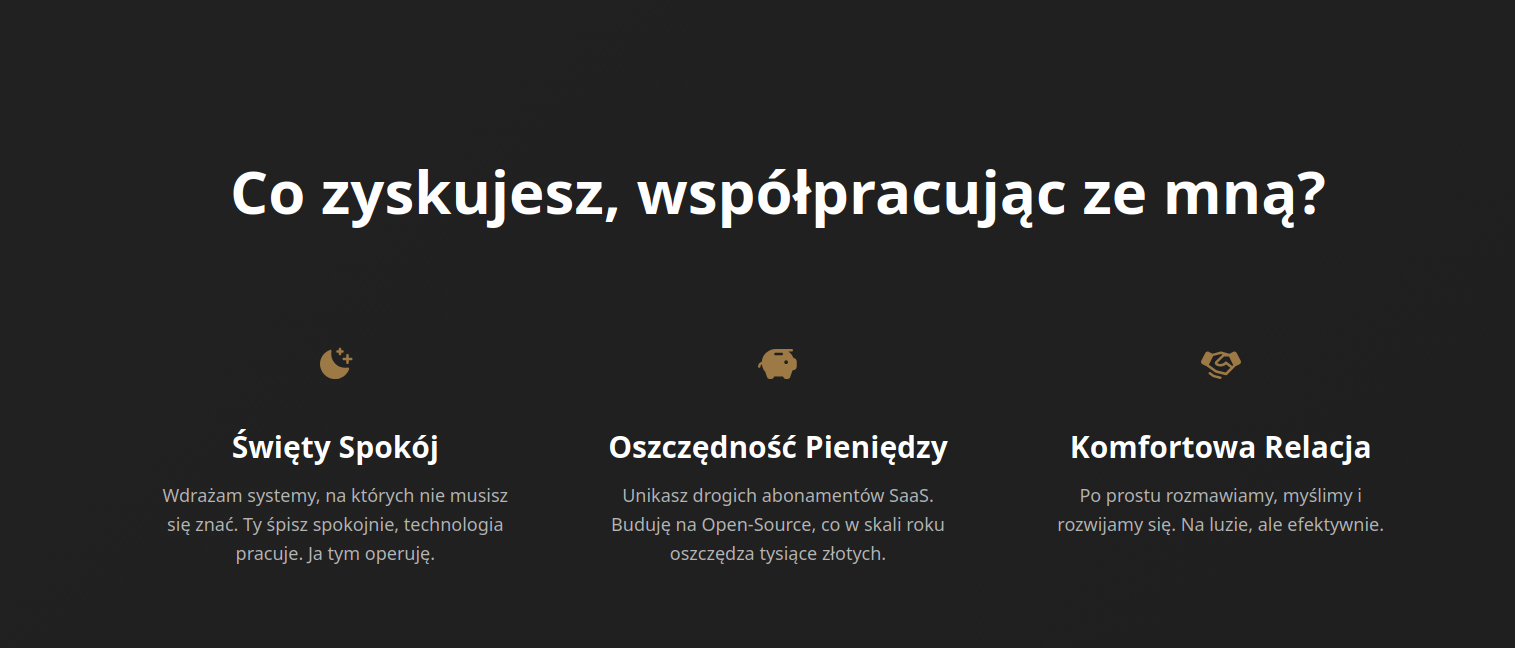 Przykład sekcji benefitów