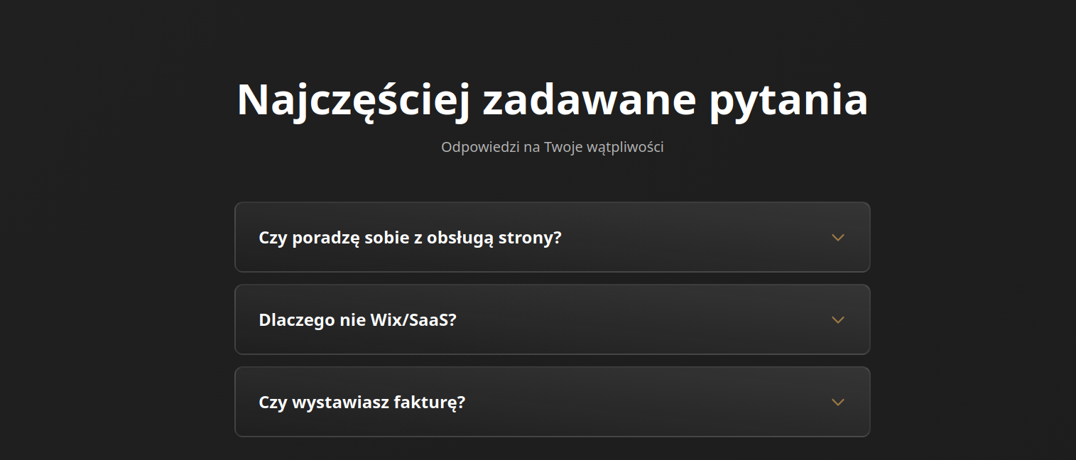 Przykład sekcji FAQ